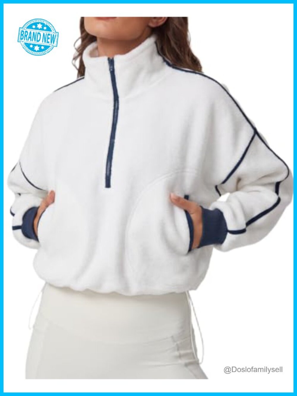 QINSEN Half Zip Fleece Pullover Sherpa Sweater Cropped Winter Jacket